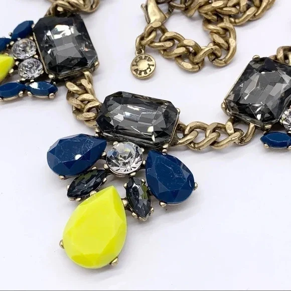 J. Crew Gray Blue Yellow Jeweled Necklace - Picture 3 of 4